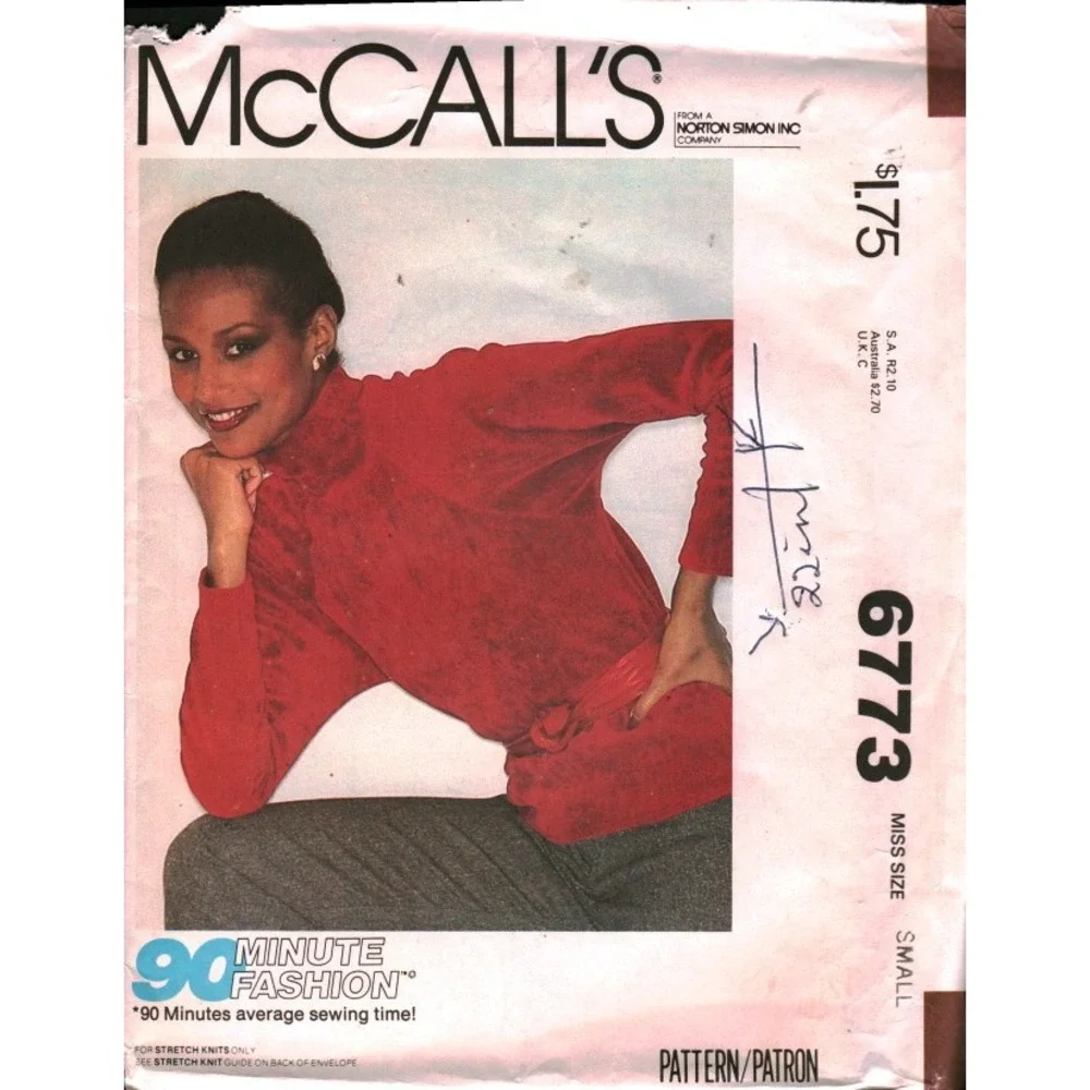 McCall's 6773 Vintage 1979 Sewing Pattern Misses Funnel Neck Raglan Top CUT Sm - Picture 1 of 2